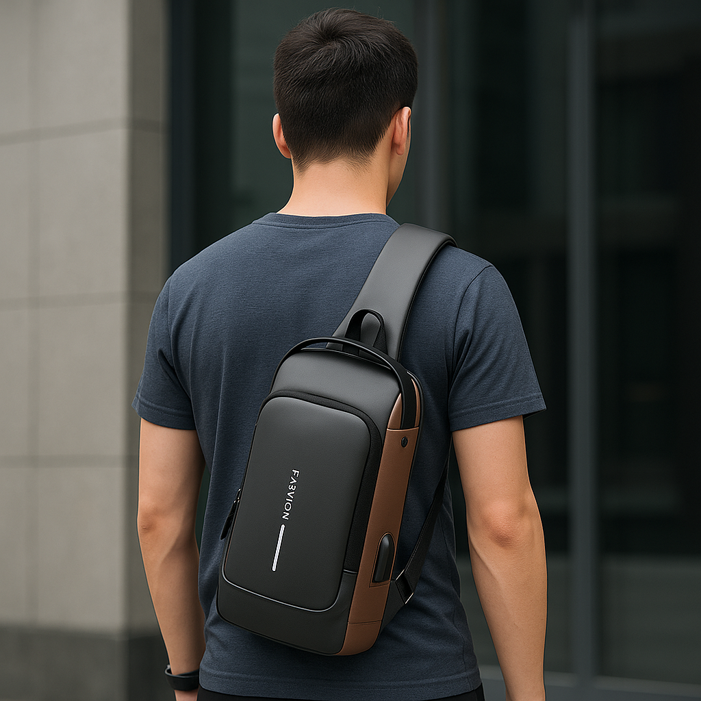 Mochila cruzada de cuerina antorrobo con candado y USB