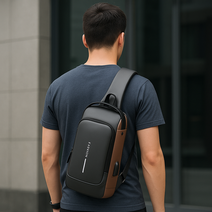 Mochila cruzada de cuerina antorrobo con candado y USB
