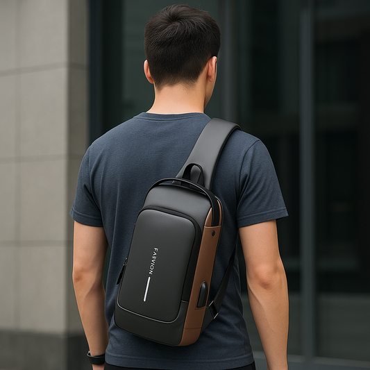 Mochila cruzada de cuerina antorrobo con candado y USB