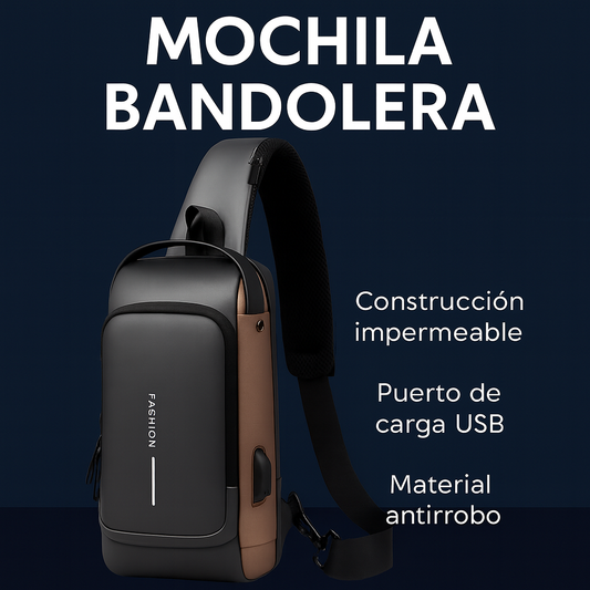 Mochila cruzada de cuerina antorrobo con candado y USB